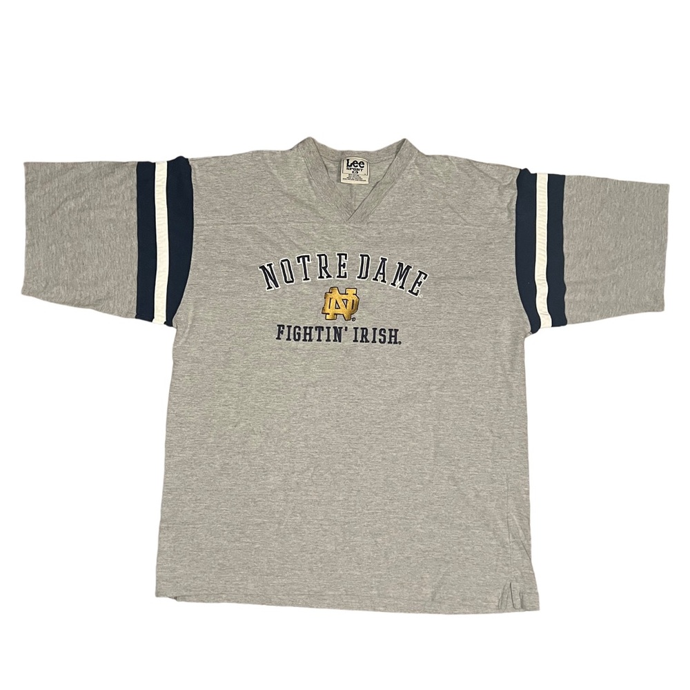 Vintage Embroided Notre Dame shirt, heavy cotton, Size XL, V-neck